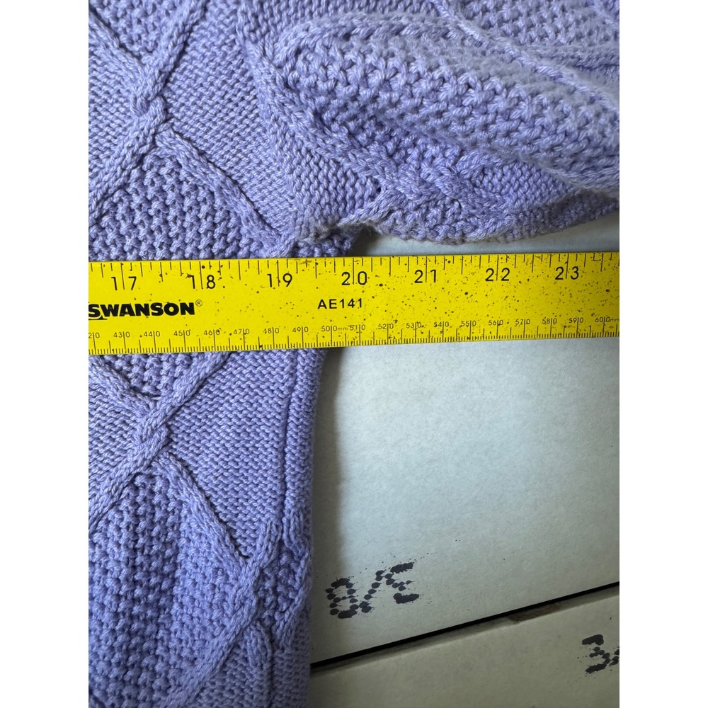 Purple Diamond Cable Knit Sweater Button Shoulder Crew Neck Pullover Lilac - Picture 6 of 7